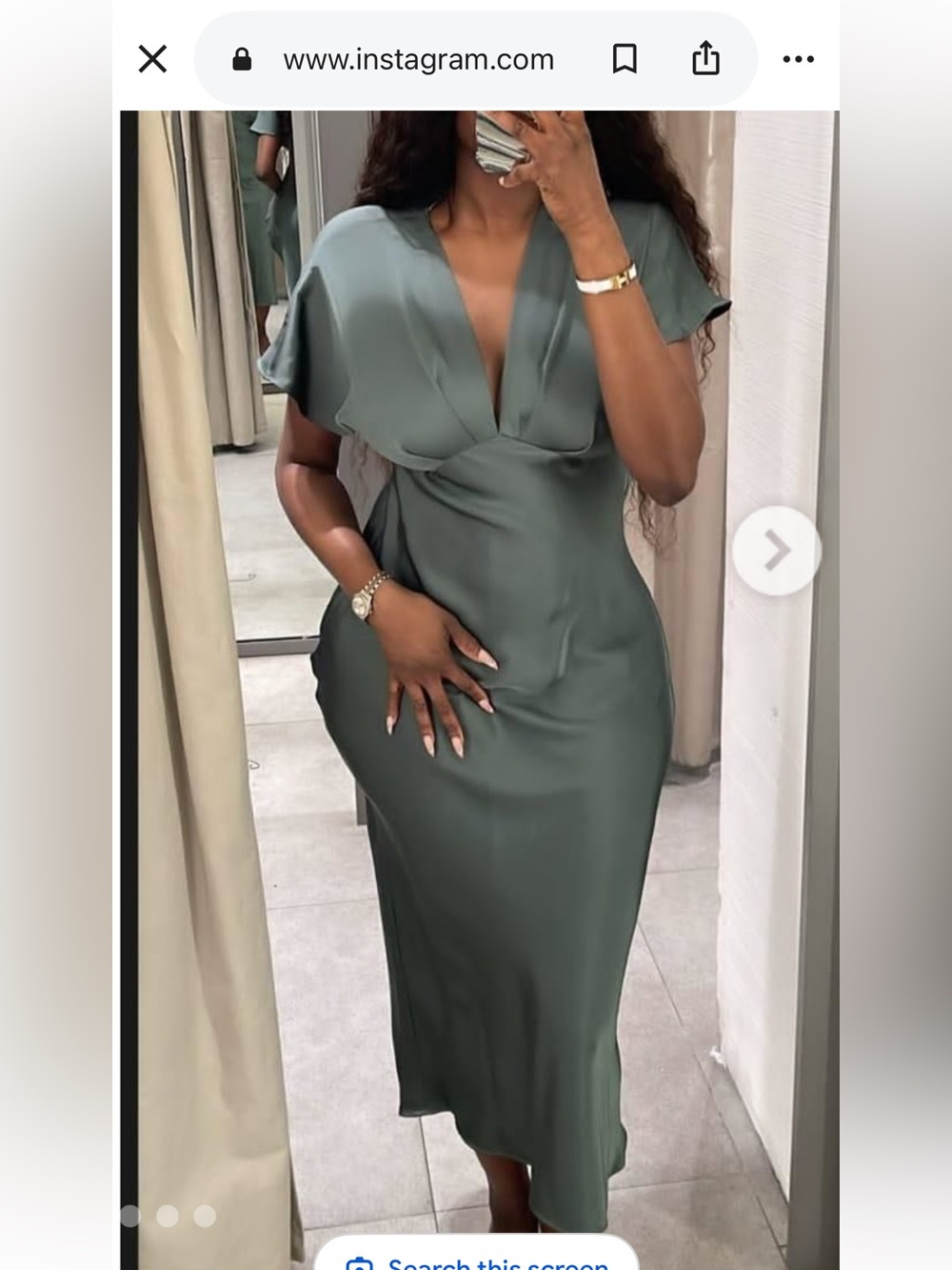 Zara Olive Green V-Neck Midi Dress